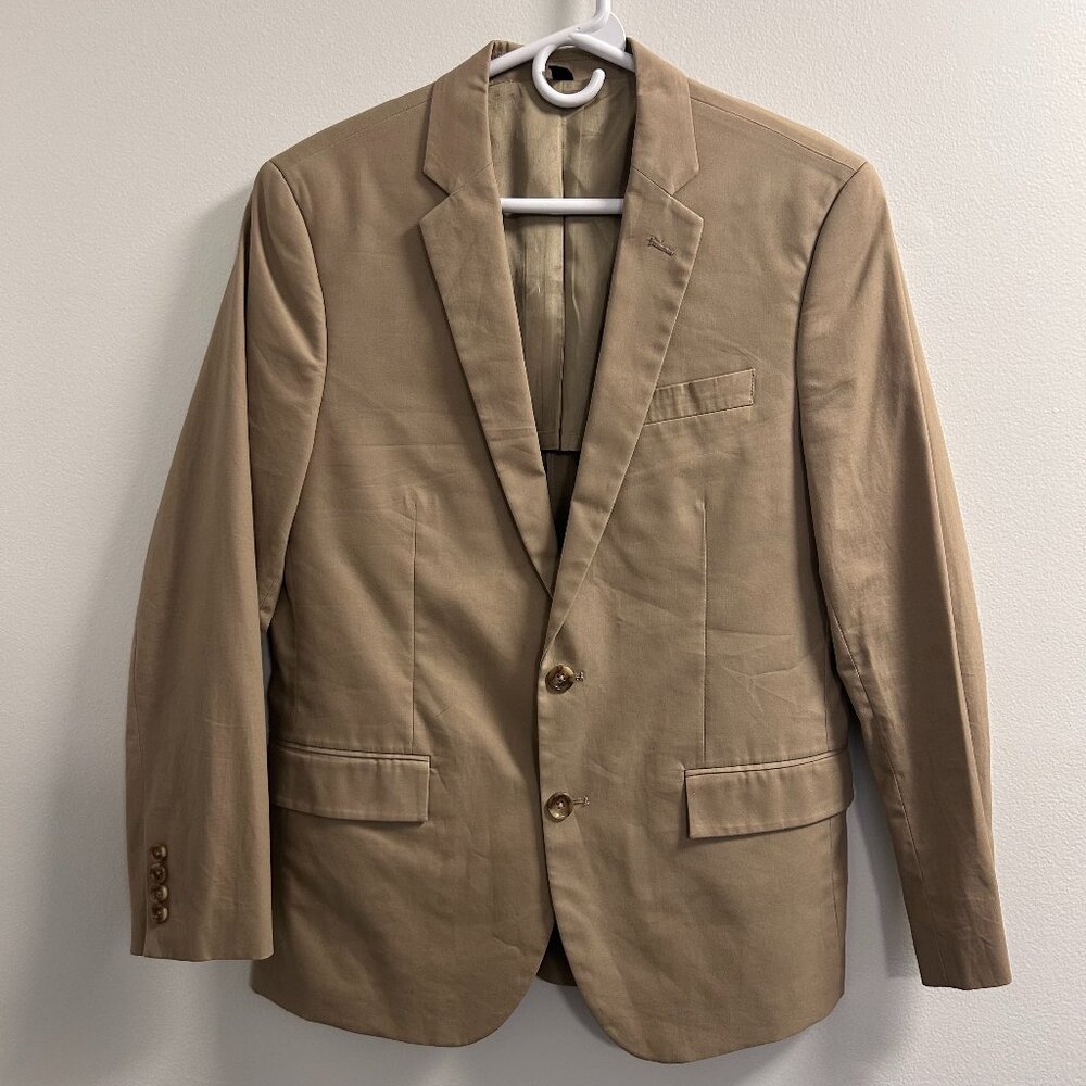 🔥: J Crew • Slim • Thompson • Tan/Khaki • Cotton Twill • Suit Jacket • 38S